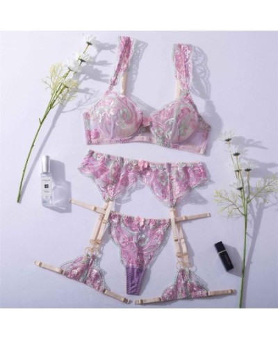 Women's Sexy Underwear Exquisite Flower Embroidered Bra Set Summer Thin Section Perspective Garter Thong Erotic Lingerie $32....