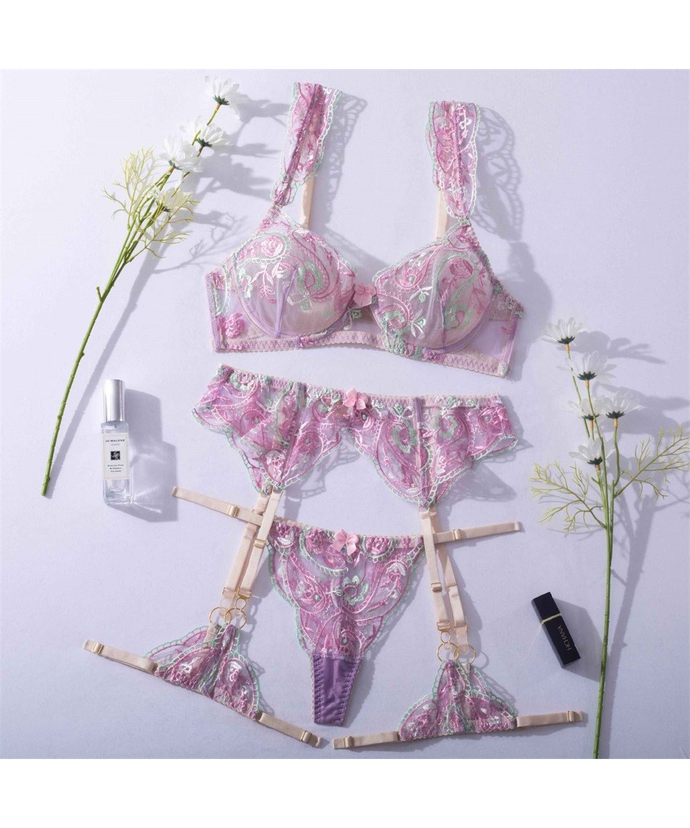 Women's Sexy Underwear Exquisite Flower Embroidered Bra Set Summer Thin Section Perspective Garter Thong Erotic Lingerie $32....