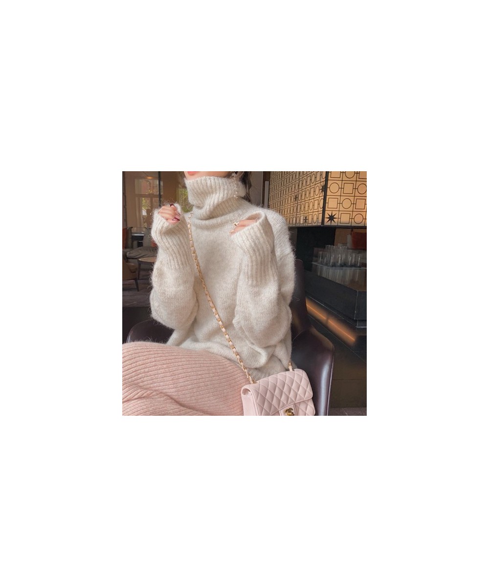 Fashion Women Turtleneck Warm Pullovers Lazy Style Autumn Winter Long Sleeve Mohair Knitted Soft Thick Pink Loose Sweater $43...