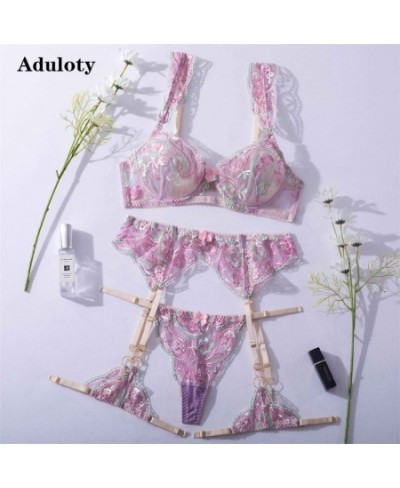 Women's Sexy Underwear Exquisite Flower Embroidered Bra Set Summer Thin Section Perspective Garter Thong Erotic Lingerie $32....