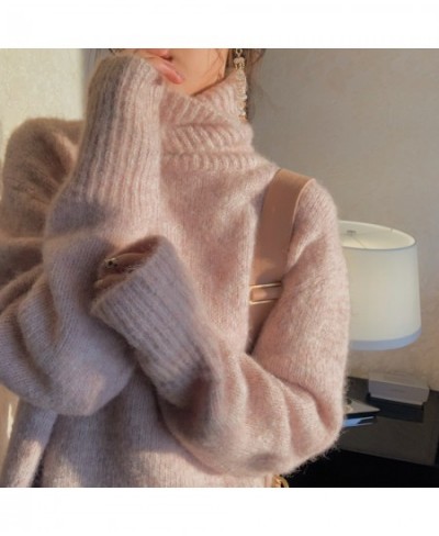 Fashion Women Turtleneck Warm Pullovers Lazy Style Autumn Winter Long Sleeve Mohair Knitted Soft Thick Pink Loose Sweater $43...