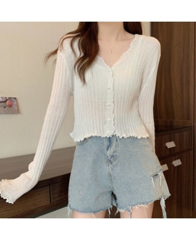 Ropa Mujer Long Sleeve Solid Korean Button Up Fashion Cardigan Women Knitted Ribbed Single Breasted White High Street Girl To...