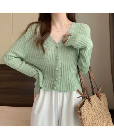 Ropa Mujer Long Sleeve Solid Korean Button Up Fashion Cardigan Women Knitted Ribbed Single Breasted White High Street Girl To...