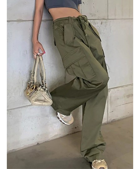 Pockets Drawstring Straight Cargo Pants Women Solid Parachute Trousers Y2K Fashion Streetwear pantalones de mujer $51.45 - Pa...