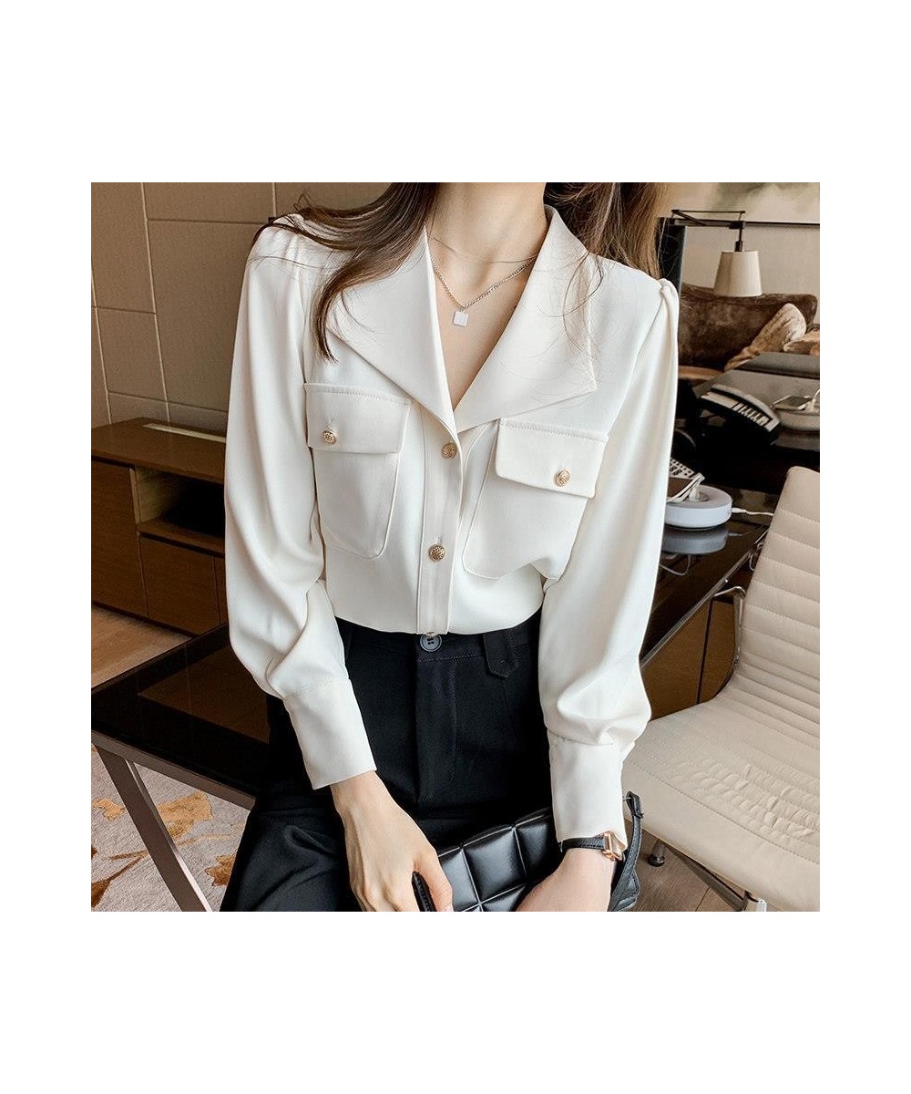 Commute Solid Color Chic Single-breasted Blouse Spring Autumn Fashion Pockets Long Sleeve Women's Clothing All-match Lapel $3...