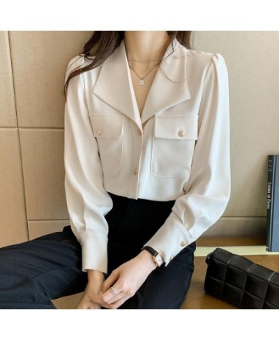 Commute Solid Color Chic Single-breasted Blouse Spring Autumn Fashion Pockets Long Sleeve Women's Clothing All-match Lapel $3...