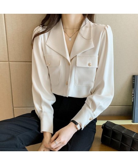 Commute Solid Color Chic Single-breasted Blouse Spring Autumn Fashion Pockets Long Sleeve Women's Clothing All-match Lapel $3...