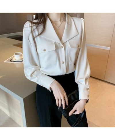 Commute Solid Color Chic Single-breasted Blouse Spring Autumn Fashion Pockets Long Sleeve Women's Clothing All-match Lapel $3...