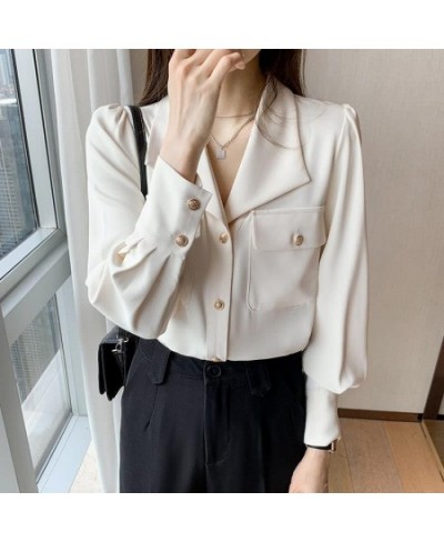 Commute Solid Color Chic Single-breasted Blouse Spring Autumn Fashion Pockets Long Sleeve Women's Clothing All-match Lapel $3...