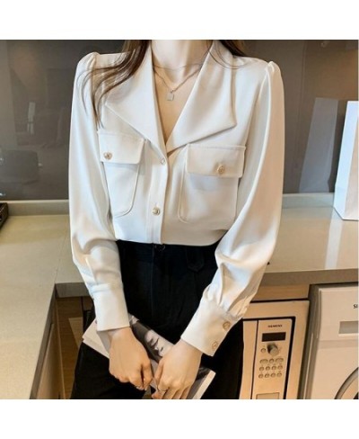 Commute Solid Color Chic Single-breasted Blouse Spring Autumn Fashion Pockets Long Sleeve Women's Clothing All-match Lapel $3...