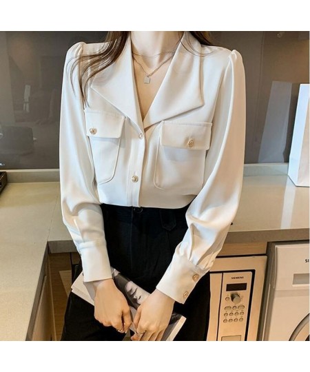 Commute Solid Color Chic Single-breasted Blouse Spring Autumn Fashion Pockets Long Sleeve Women's Clothing All-match Lapel $3...