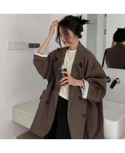 Vintage Brown Blazer Women Elegant Official Ladies Spring Autumn Fashion Long Sleeve Oversized Chic Casual Suit Jacket $44.07...