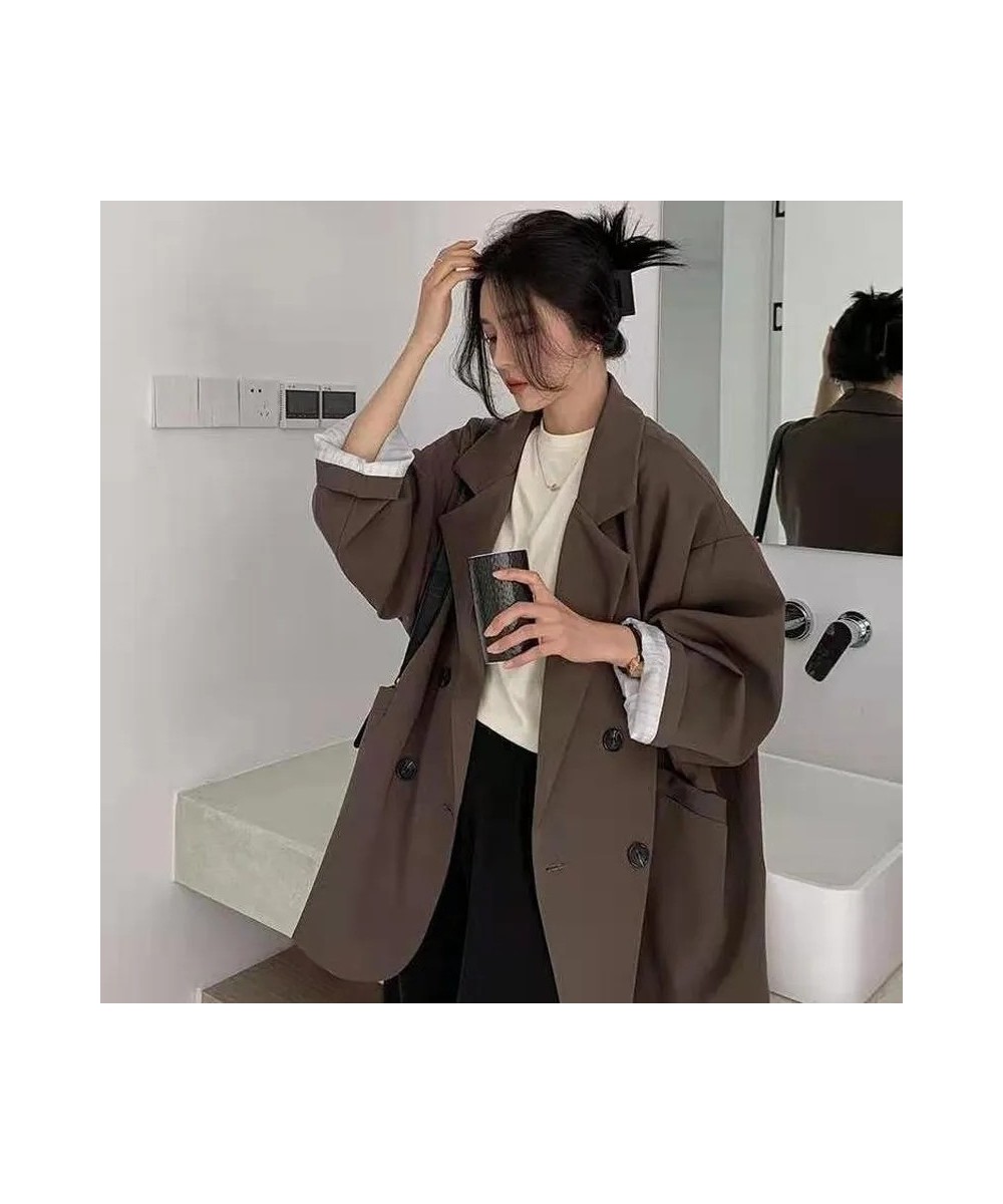 Vintage Brown Blazer Women Elegant Official Ladies Spring Autumn Fashion Long Sleeve Oversized Chic Casual Suit Jacket $44.07...