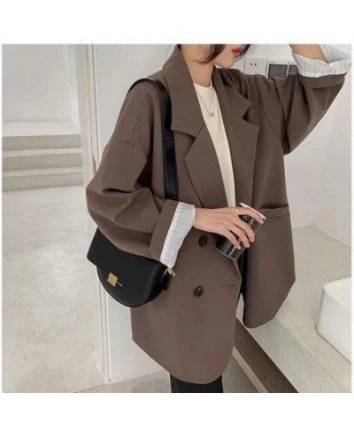 Vintage Brown Blazer Women Elegant Official Ladies Spring Autumn Fashion Long Sleeve Oversized Chic Casual Suit Jacket $44.07...