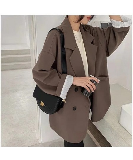 Vintage Brown Blazer Women Elegant Official Ladies Spring Autumn Fashion Long Sleeve Oversized Chic Casual Suit Jacket $44.07...