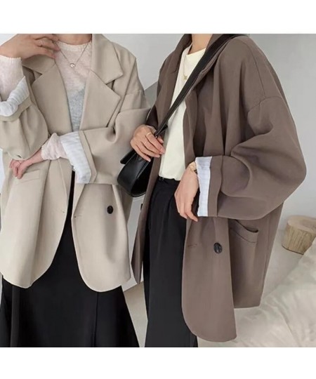 Vintage Brown Blazer Women Elegant Official Ladies Spring Autumn Fashion Long Sleeve Oversized Chic Casual Suit Jacket $44.07...