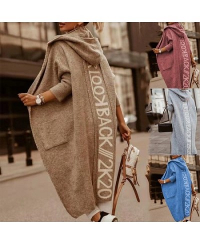 2023 New Mid length Cardigan Hooded Letter Knitted Sweater Coat $58.38 - Tops & Tees