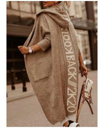 2023 New Mid length Cardigan Hooded Letter Knitted Sweater Coat $58.38 - Tops & Tees