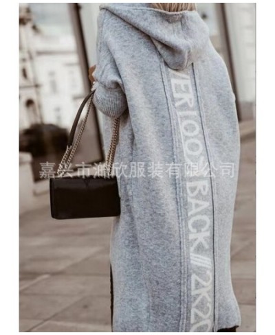 2023 New Mid length Cardigan Hooded Letter Knitted Sweater Coat $58.38 - Tops & Tees