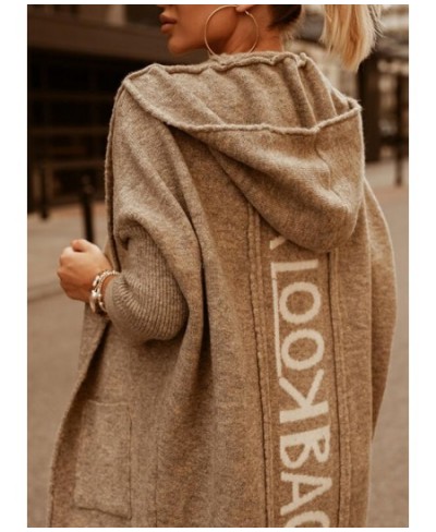 2023 New Mid length Cardigan Hooded Letter Knitted Sweater Coat $58.38 - Tops & Tees