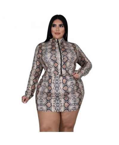 Plus Size Sexy Serpentine Print 3 Piece Sets Womens Outfits Zipper Long Sleeve Cardigan Strapless Vest and Mini Skirts Clothe...