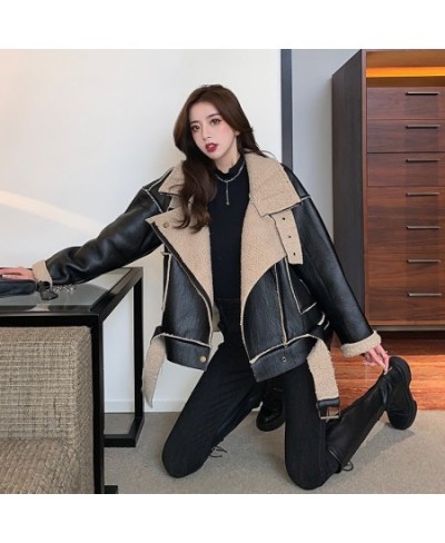 2022 Winter Warm Sheepskin Jacket Women Loose Retro Streewear Motorcycle Clothing Female With Belt Oversized Aviator Outwear ...