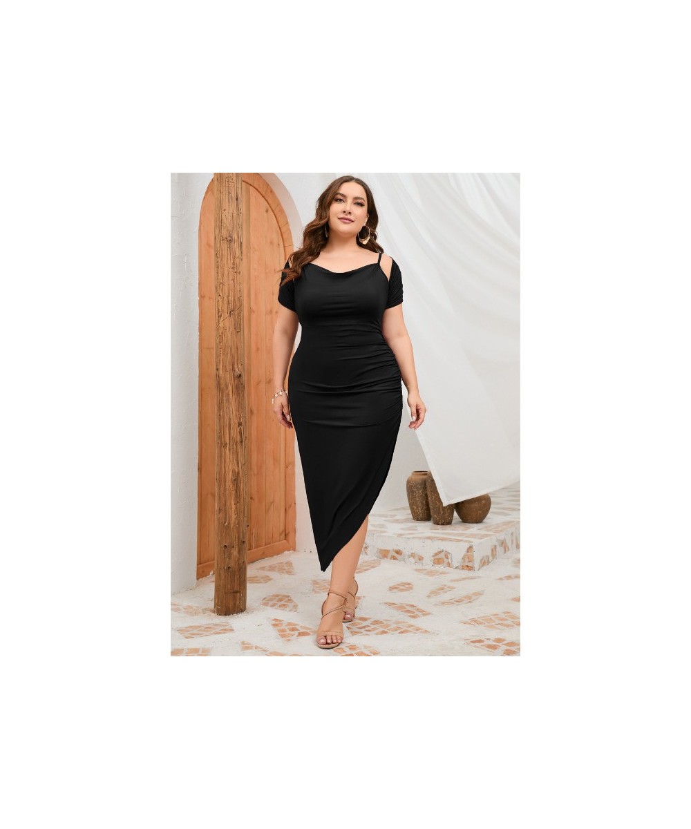 Plus Size Women Elegant Dresses Fashion Halter Shawl Party Dresses Solid Color Wrinkled Tight Dress Large Size Female Clothin...