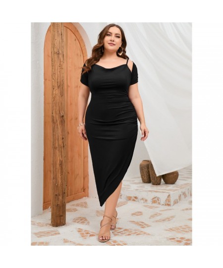 Plus Size Women Elegant Dresses Fashion Halter Shawl Party Dresses Solid Color Wrinkled Tight Dress Large Size Female Clothin...