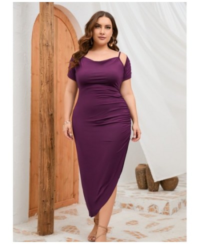 Plus Size Women Elegant Dresses Fashion Halter Shawl Party Dresses Solid Color Wrinkled Tight Dress Large Size Female Clothin...