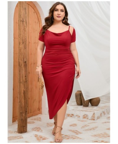 Plus Size Women Elegant Dresses Fashion Halter Shawl Party Dresses Solid Color Wrinkled Tight Dress Large Size Female Clothin...