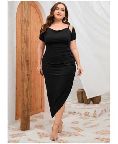 Plus Size Women Elegant Dresses Fashion Halter Shawl Party Dresses Solid Color Wrinkled Tight Dress Large Size Female Clothin...