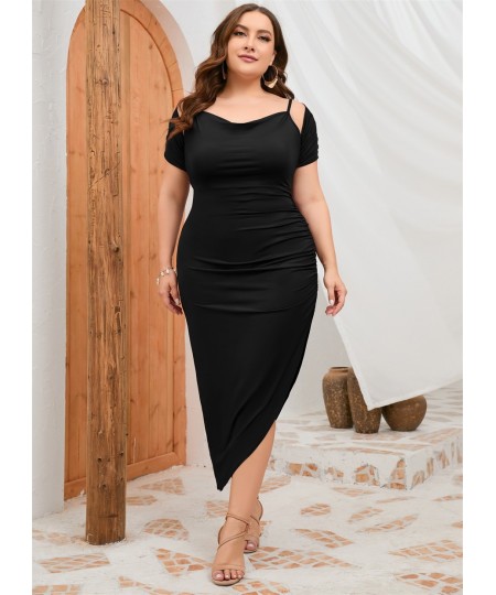 Plus Size Women Elegant Dresses Fashion Halter Shawl Party Dresses Solid Color Wrinkled Tight Dress Large Size Female Clothin...