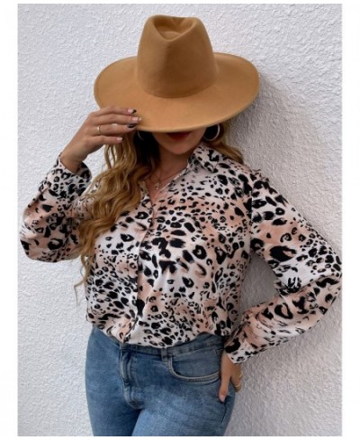 Women Fashion Leopard Spring 2023 Curvy T-shirt Long Sleeve Large Plus Size Blouses Chubby Girl Oversized Casual Loose Clothi...