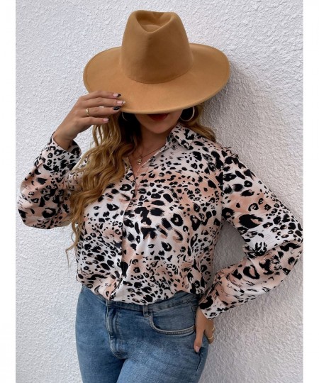 Women Fashion Leopard Spring 2023 Curvy T-shirt Long Sleeve Large Plus Size Blouses Chubby Girl Oversized Casual Loose Clothi...