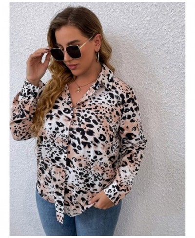 Women Fashion Leopard Spring 2023 Curvy T-shirt Long Sleeve Large Plus Size Blouses Chubby Girl Oversized Casual Loose Clothi...