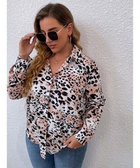 Women Fashion Leopard Spring 2023 Curvy T-shirt Long Sleeve Large Plus Size Blouses Chubby Girl Oversized Casual Loose Clothi...