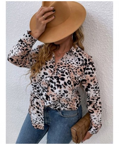 Women Fashion Leopard Spring 2023 Curvy T-shirt Long Sleeve Large Plus Size Blouses Chubby Girl Oversized Casual Loose Clothi...