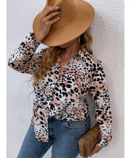 Women Fashion Leopard Spring 2023 Curvy T-shirt Long Sleeve Large Plus Size Blouses Chubby Girl Oversized Casual Loose Clothi...