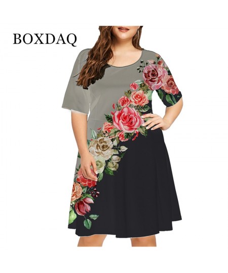 New 2022 Summer 3D Flower Print Bohemian Dress Women Short Sleeve Mini Dress Casual O-Neck Loose Dress Clothing $25.70 - Plus...