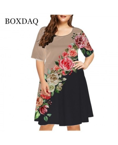 New 2022 Summer 3D Flower Print Bohemian Dress Women Short Sleeve Mini Dress Casual O-Neck Loose Dress Clothing $25.70 - Plus...