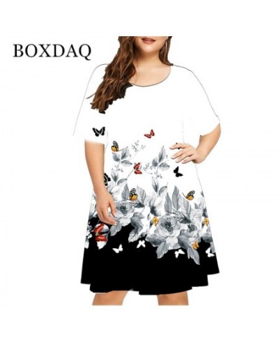 New 2022 Summer 3D Flower Print Bohemian Dress Women Short Sleeve Mini Dress Casual O-Neck Loose Dress Clothing $25.70 - Plus...