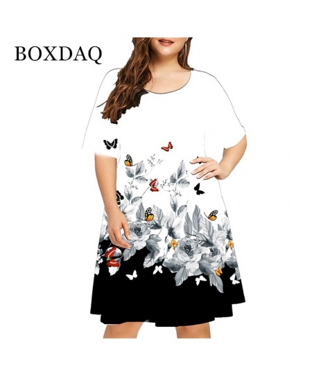 New 2022 Summer 3D Flower Print Bohemian Dress Women Short Sleeve Mini Dress Casual O-Neck Loose Dress Clothing $25.70 - Plus...