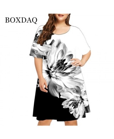 New 2022 Summer 3D Flower Print Bohemian Dress Women Short Sleeve Mini Dress Casual O-Neck Loose Dress Clothing $25.70 - Plus...