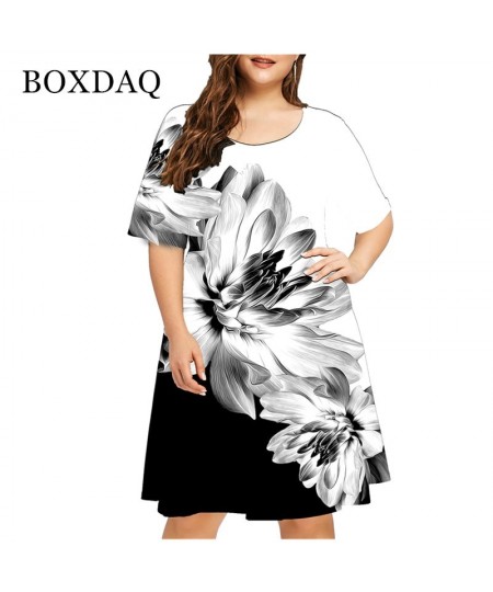 New 2022 Summer 3D Flower Print Bohemian Dress Women Short Sleeve Mini Dress Casual O-Neck Loose Dress Clothing $25.70 - Plus...