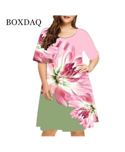 New 2022 Summer 3D Flower Print Bohemian Dress Women Short Sleeve Mini Dress Casual O-Neck Loose Dress Clothing $25.70 - Plus...