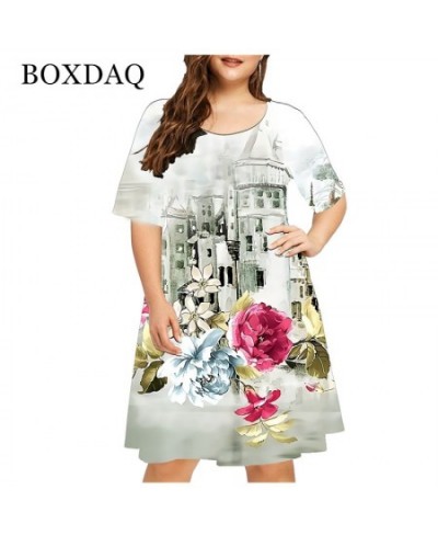 New 2022 Summer 3D Flower Print Bohemian Dress Women Short Sleeve Mini Dress Casual O-Neck Loose Dress Clothing $25.70 - Plus...