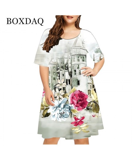 New 2022 Summer 3D Flower Print Bohemian Dress Women Short Sleeve Mini Dress Casual O-Neck Loose Dress Clothing $25.70 - Plus...