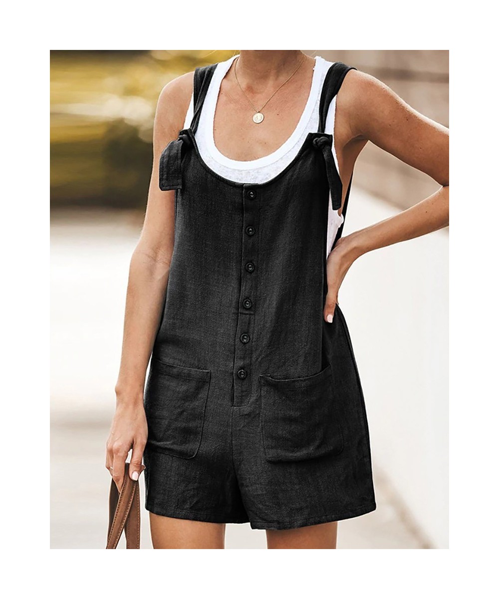 Women Button Jumpsuit Casual Solid Cotton Linen Jumpsuit with Pockets Lady Summer Regular Fit Sleeveless Jumpsuit Romper $21....