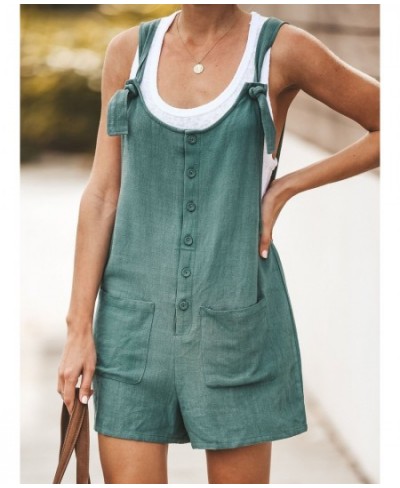 Women Button Jumpsuit Casual Solid Cotton Linen Jumpsuit with Pockets Lady Summer Regular Fit Sleeveless Jumpsuit Romper $21....