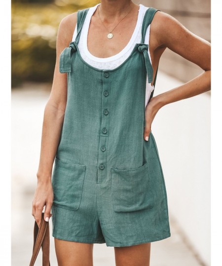 Women Button Jumpsuit Casual Solid Cotton Linen Jumpsuit with Pockets Lady Summer Regular Fit Sleeveless Jumpsuit Romper $21....